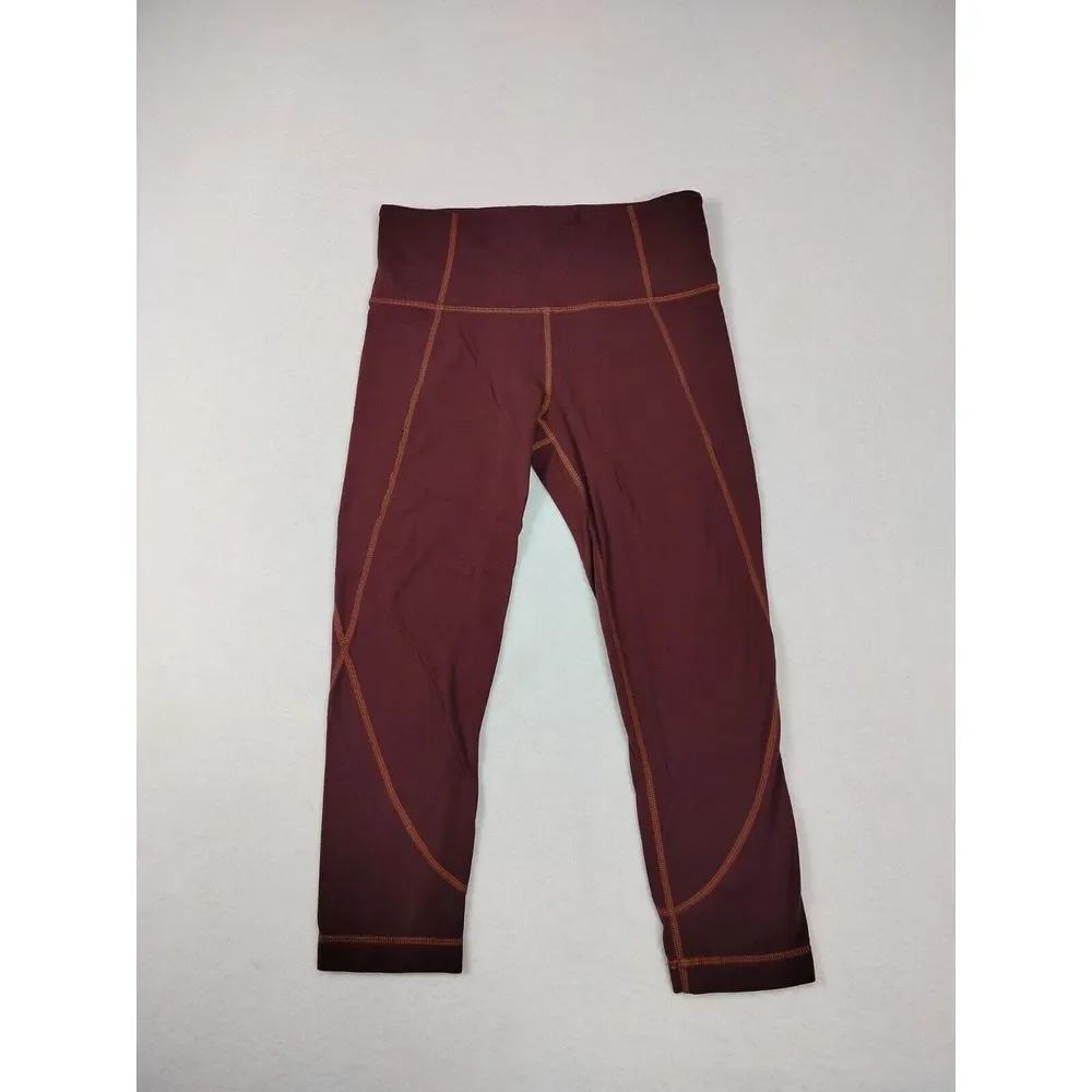 Athleta‎ Leggings Women's Small Maroon Salutation Crop Capri Athleisure Athletic